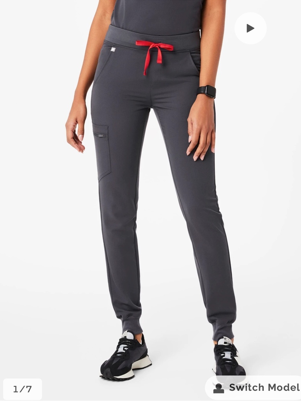 FIGS Zamora Scrub Pants Technical Collection Charcoal Grey Red Size XS W18SW2005